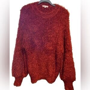 Naked Zebra Fuzzy Sweater Women’s Size M / L Oversized Red Burgundy Fluffy Mock